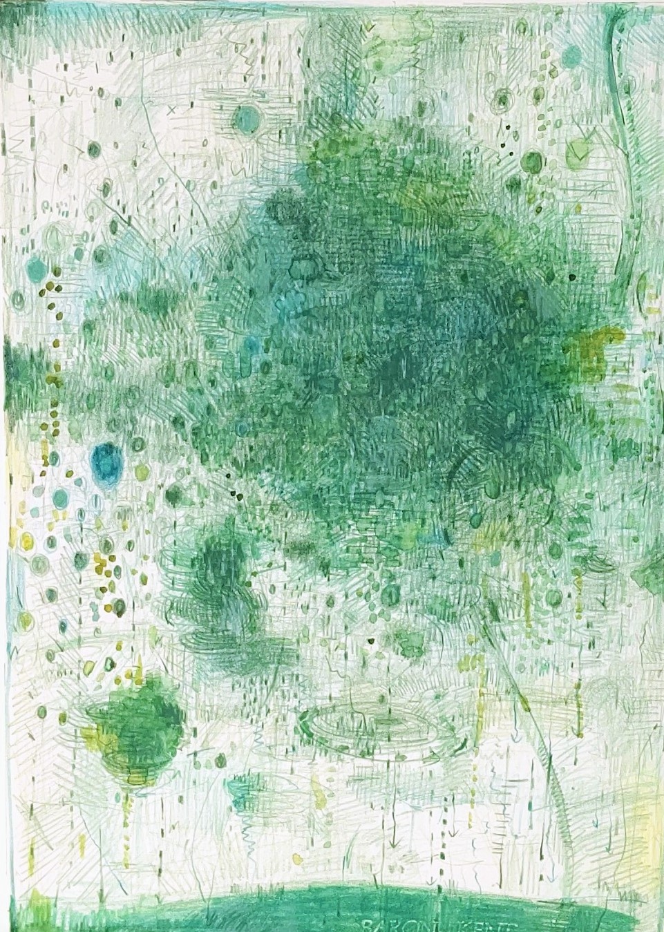 Green Falling  2019年  275×195㎜　　　　　　　　　　彩色铅笔，水彩，纸