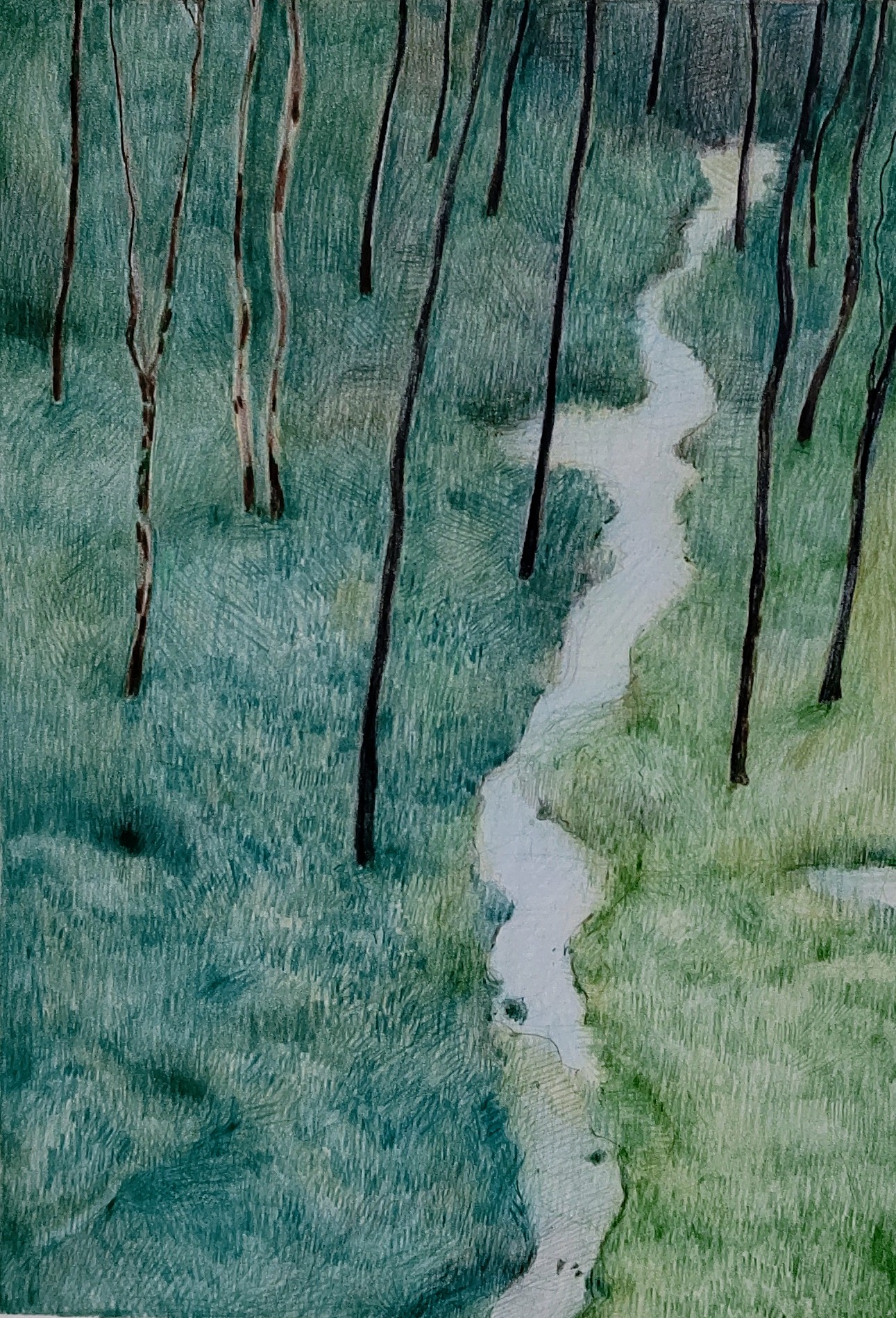 景-水辺　　2002年　250×172㎜　　　　　　　　　　　色鉛筆、紙