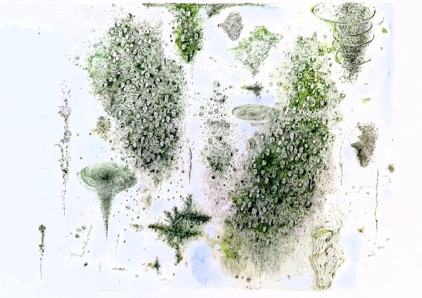 Green Falling(落下と浮上)2001年　500×700㎜　　　　　色鉛筆、紙